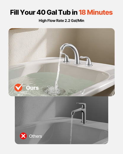 VEVOR Roman Tub Faucet, 3 Hole Waterfall Bathtub Faucet, Gooseneck Bath Tubs Faucets Set with 2 Handles, Deck Mount Bath Tub Faucets Set for Pet Washing, Adult Bathing, Silver, High Arc Spout - DFPTKBDHS2GSAURPW001V0 - view 3