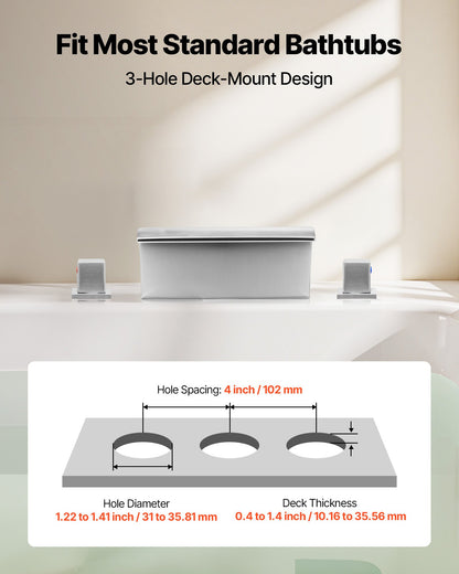 VEVOR Roman Tub Faucet, 3 Hole Waterfall Bathtub Faucet, Bath Tubs Faucets Set with 2 Handles, Deck Mount Bath Tub Faucets Set for Adult Bathing, Silver, Waterfall Spout Design, Temperature Control - DFPTKBDHS2GSHQLC1001V0 - view 4