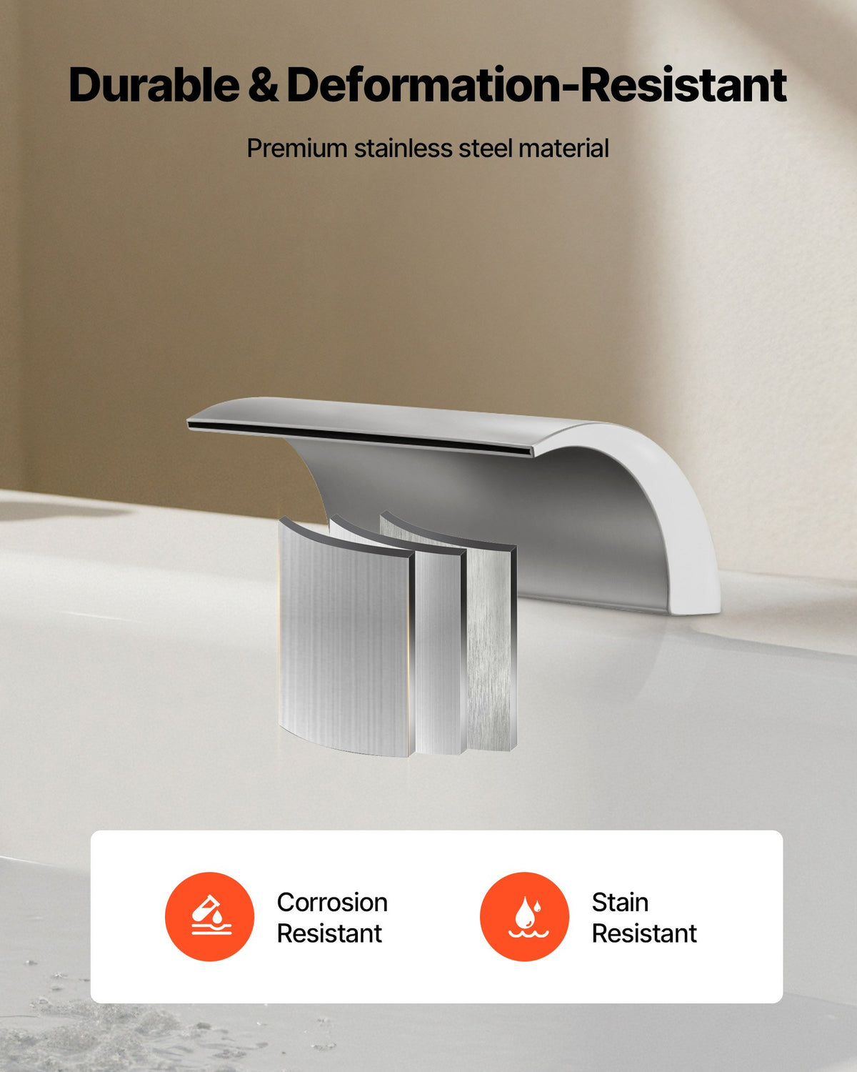 VEVOR Roman Tub Faucet, 3 Hole Waterfall Bathtub Faucet, Bath Tubs Faucets Set with 2 Handles, Deck Mount Bath Tub Faucets Set for Adult Bathing, Silver, Waterfall Spout Design, Temperature Control - DFPTKBDHS2GSHQLC1001V0 - view 5