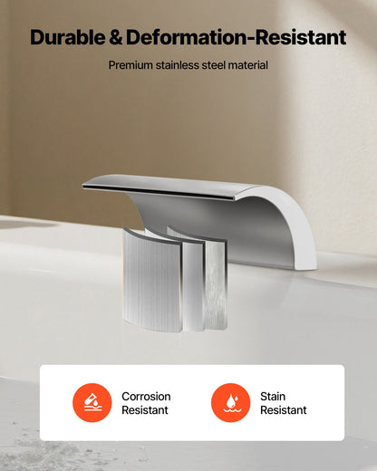 VEVOR Roman Tub Faucet, 3 Hole Waterfall Bathtub Faucet, Bath Tubs Faucets Set with 2 Handles, Deck Mount Bath Tub Faucets Set for Adult Bathing, Silver, Waterfall Spout Design, Temperature Control - DFPTKBDHS2GSHQLC1001V0 - view 5