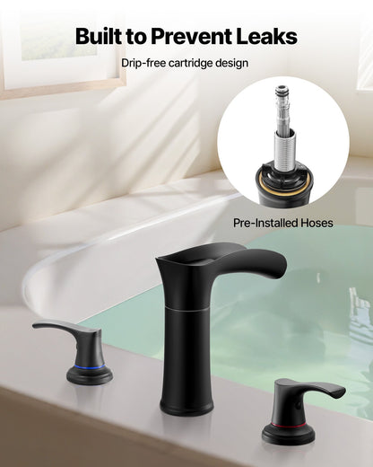 VEVOR Roman Tub Faucet, 3 Hole Waterfall Bathtub Faucet, Zinc Alloy Bath Tubs Faucets Set with 2 Handles, Deck Mount Bath Tub Faucets Set for Pet Washing, Baby Care, Adult Bathing, Matte Black - DFPTKBDHS2GSHU3A9001V0 - view 6