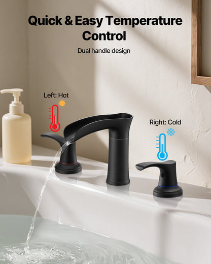VEVOR Roman Tub Faucet, 3 Hole Waterfall Bathtub Faucet, Zinc Alloy Bath Tubs Faucets Set with 2 Handles, Deck Mount Bath Tub Faucets Set for Pet Washing, Baby Care, Adult Bathing, Matte Black - DFPTKBDHS2GSHU3A9001V0 - view 7
