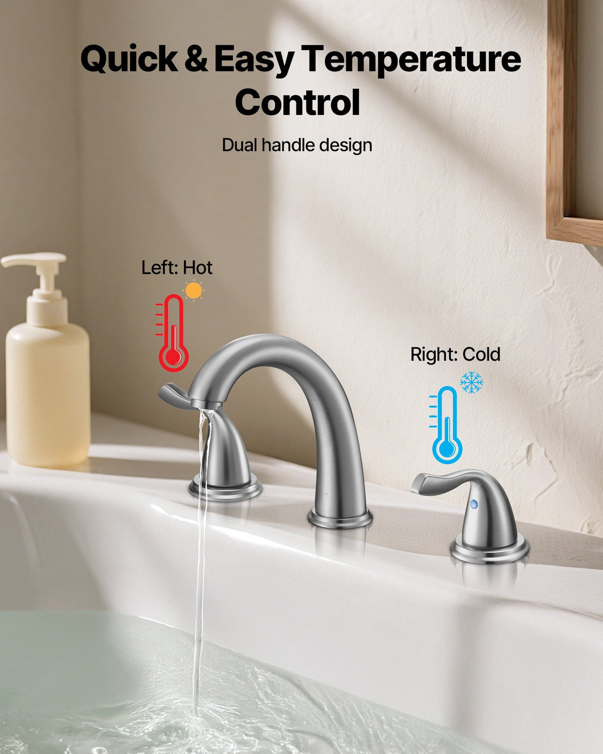 VEVOR Roman Tub Faucet, 3 Hole Waterfall Bathtub Faucet, Gooseneck Bath Tubs Faucets Set with 2 Handles, Roman Tub Faucets Deck Mount for Adult Bathing, Brushed Stainless Steel, High Arc Spout - DFPTKBDHS2GSXCXO0001V0 - view 7