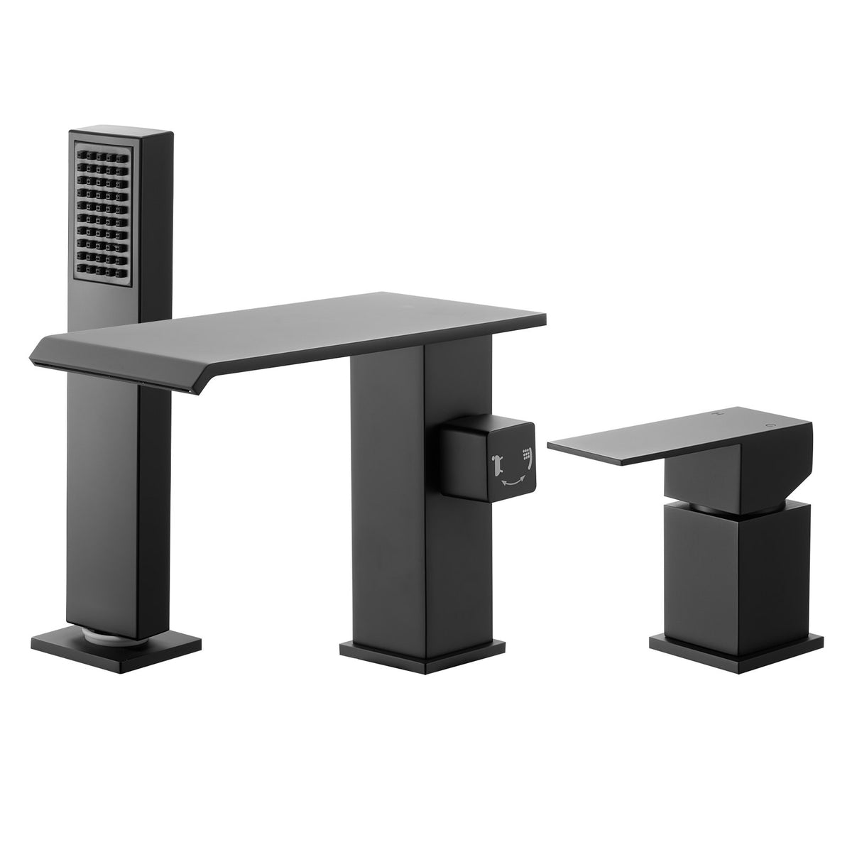 VEVOR Roman Tub Faucet, 3 Hole Waterfall Bathtub Faucet, Roman Bathtub Faucets Set with Shower Head & 1 Handle, Deck Mount Bath Tub Faucets Set for Pet Washing, Baby Care, Adult Bathing, Matte Black - DFPTKDHS1GSB8ZSCG001V0 - view 1