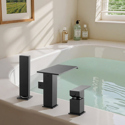 VEVOR Roman Tub Faucet, 3 Hole Waterfall Bathtub Faucet, Roman Bathtub Faucets Set with Shower Head & 1 Handle, Deck Mount Bath Tub Faucets Set for Pet Washing, Baby Care, Adult Bathing, Matte Black - DFPTKDHS1GSB8ZSCG001V0 - view 9