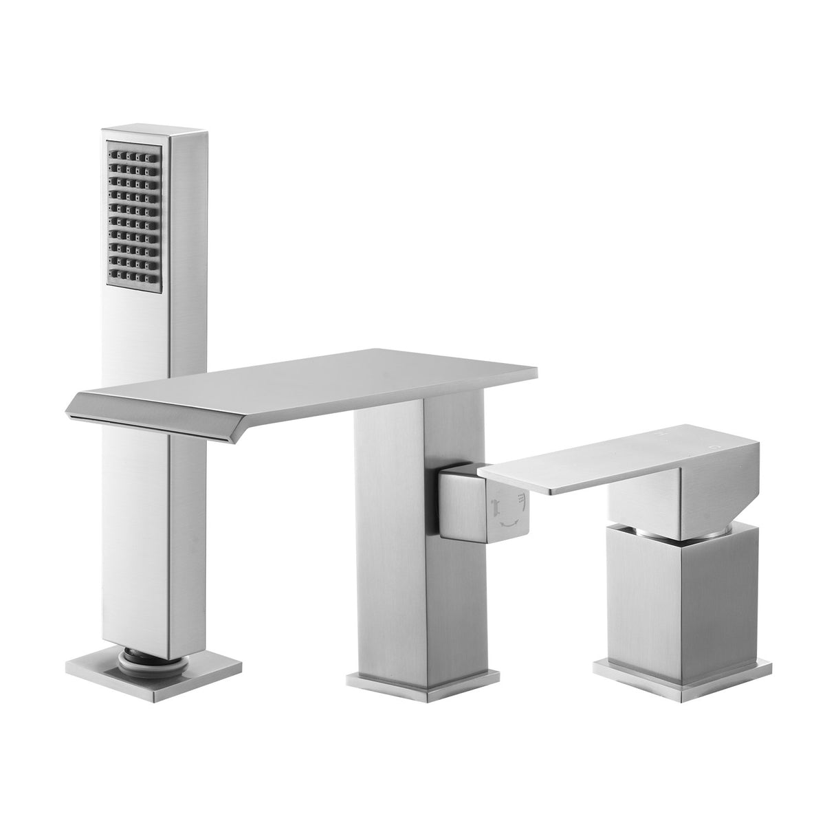 VEVOR Roman Tub Faucet, 3 Hole Waterfall Bathtub Faucet, Roman Bathtub Faucets Set with Shower Head & 1 Handle, Deck Mount Bath Tub Faucets Set for Adult Bathing, Brushed Stainless Steel, Drip-Free - DFPTKDHS1GSBT83U7001V0 - view 1