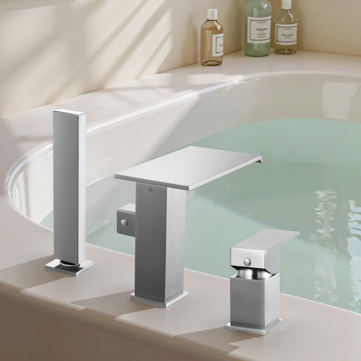 VEVOR Roman Tub Faucet, 3 Hole Waterfall Bathtub Faucet, Roman Bathtub Faucets Set with Shower Head & 1 Handle, Deck Mount Bath Tub Faucets Set for Adult Bathing, Brushed Stainless Steel, Drip-Free - DFPTKDHS1GSBT83U7001V0 - view 9