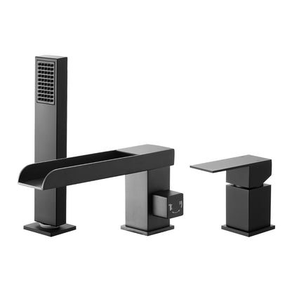 VEVOR Roman Tub Faucet, 3 Hole Waterfall Bathtub Faucet, Widespread Roman Tub Faucets with Shower Head & 1 Handle, Romans Bathtub Faucets for Pet Washing, Adult Bathing, Matte Black, Dual Water Flow - DFPTKDHS1GSBYHC7K001V0 - view 1