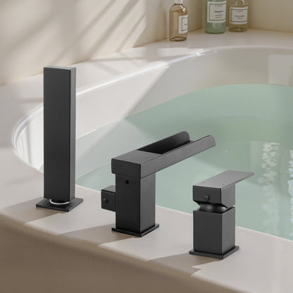 VEVOR Roman Tub Faucet, 3 Hole Waterfall Bathtub Faucet, Widespread Roman Tub Faucets with Shower Head & 1 Handle, Romans Bathtub Faucets for Pet Washing, Adult Bathing, Matte Black, Dual Water Flow - DFPTKDHS1GSBYHC7K001V0 - view 9