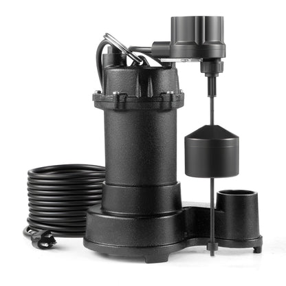 VEVOR Submersible Sewage Pump, 1/3 HP, 3000 GPH Cast Iron Sewage/Effluent Pump with Automatic Float Switch, 1.5-Inch NPT Discharge, 120V, 25 ft Lift, for Basement, Septic Tank, Residential Sump Basin - DFQWSBZT15YC3O9QP001V1 - view 1