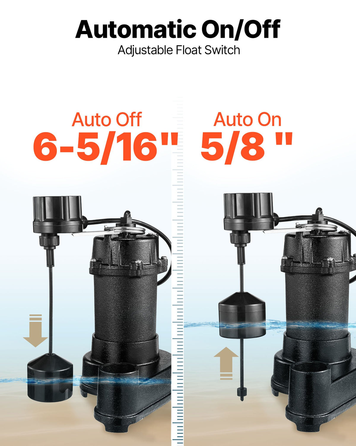 VEVOR Submersible Sewage Pump, 1/3 HP, 3000 GPH Cast Iron Sewage/Effluent Pump with Automatic Float Switch, 1.5-Inch NPT Discharge, 120V, 25 ft Lift, for Basement, Septic Tank, Residential Sump Basin - DFQWSBZT15YC3O9QP001V1 - view 6