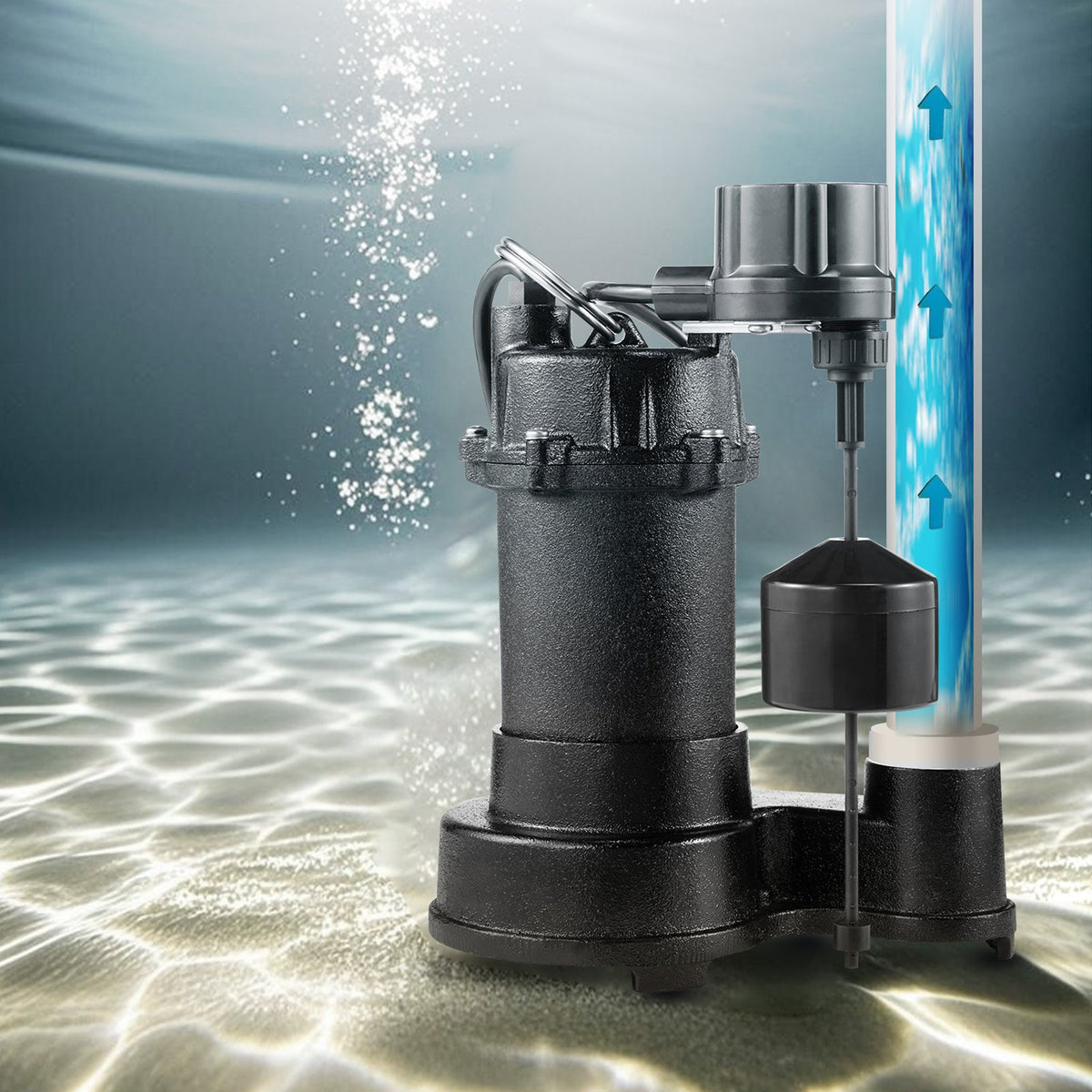VEVOR Submersible Sewage Pump, 1/3 HP, 3000 GPH Cast Iron Sewage/Effluent Pump with Automatic Float Switch, 1.5-Inch NPT Discharge, 120V, 25 ft Lift, for Basement, Septic Tank, Residential Sump Basin - DFQWSBZT15YC3O9QP001V1 - view 9