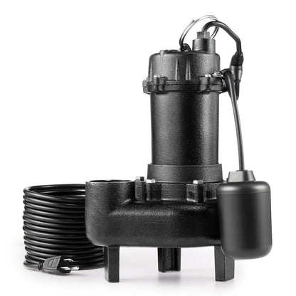 VEVOR Submersible Sewage Pump, 1/2 HP, 6000 GPH Cast Iron Sewage/Effluent Pump with Automatic Tethered Float Switch, 2-Inch NPT Discharge, 120V, 25 ft Max Lift, for Basement, Septic Tank, Residential - DFQWSBZT2YC01B18P001V1 - view 1
