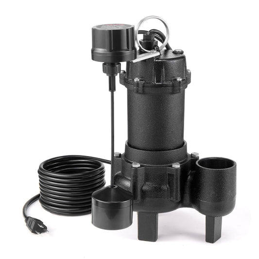 VEVOR Submersible Sewage Pump, 3/4 HP, 6000 GPH Cast Iron Sewage/Effluent Pump with Automatic Tethered Float Switch, 2-Inch NPT Discharge, 120V, 23 ft Max Lift