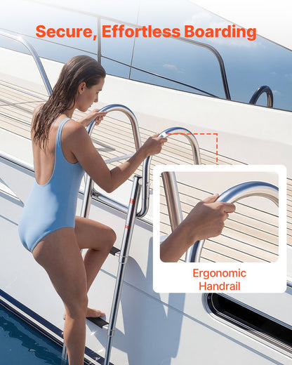VEVOR Boat Ladder, 3 Steps, Stainless Steel Telescoping Folding Swim Deck Ladder for Rear Entry Inboard, 600 lbs Capacity with Wide Anti-Slip Steps & Handrails, for Outboards, Yacht, Pontoon Boats - DFSCTBXG3STEQ71S7001V0 - view 5