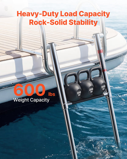 VEVOR Boat Ladder, 3 Steps, Stainless Steel Telescoping Folding Swim Deck Ladder for Rear Entry Inboard, 600 lbs Capacity with Wide Anti-Slip Steps & Handrails, for Outboards, Yacht, Pontoon Boats - DFSCTBXG3STEQ71S7001V0 - view 6