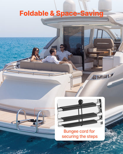 VEVOR Boat Ladder, 3 Steps, Stainless Steel Telescoping Folding Swim Deck Ladder for Rear Entry Inboard, 600 lbs Capacity with Wide Anti-Slip Steps & Handrails, for Outboards, Yacht, Pontoon Boats - DFSCTBXG3STEQ71S7001V0 - view 7