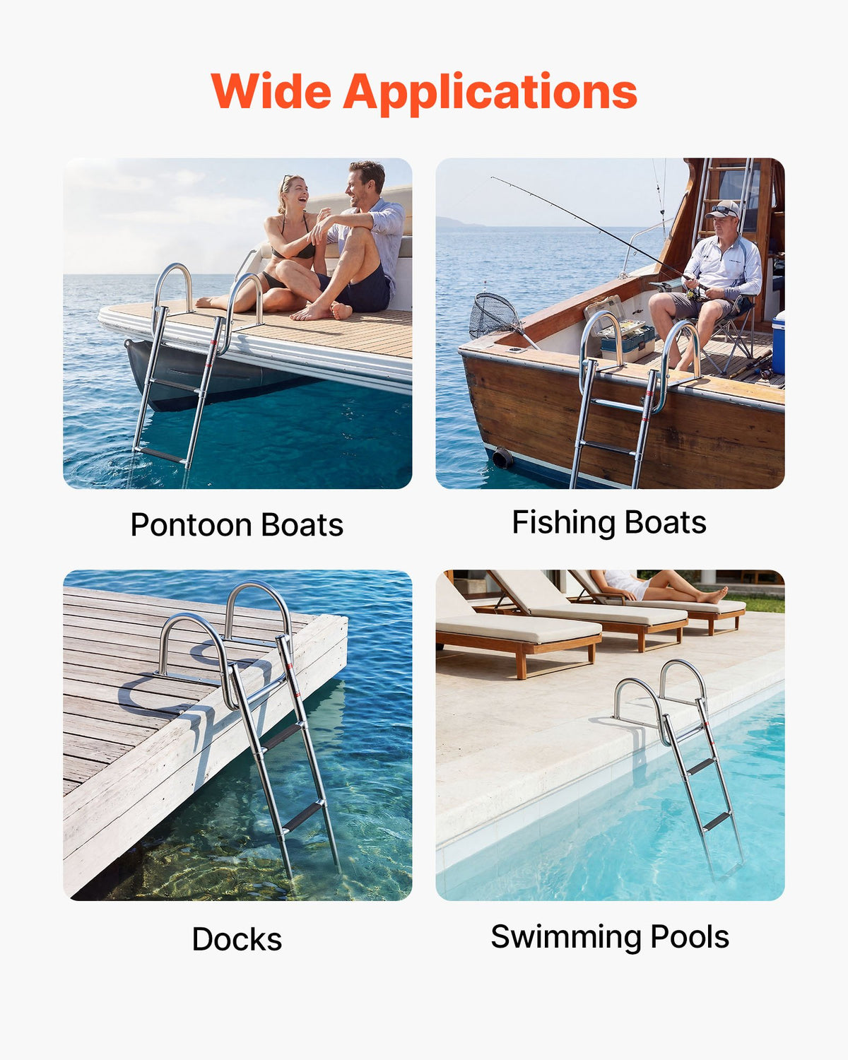 VEVOR Boat Ladder, 3 Steps, Stainless Steel Telescoping Folding Swim Deck Ladder for Rear Entry Inboard, 600 lbs Capacity with Wide Anti-Slip Steps & Handrails, for Outboards, Yacht, Pontoon Boats - DFSCTBXG3STEQ71S7001V0 - view 8