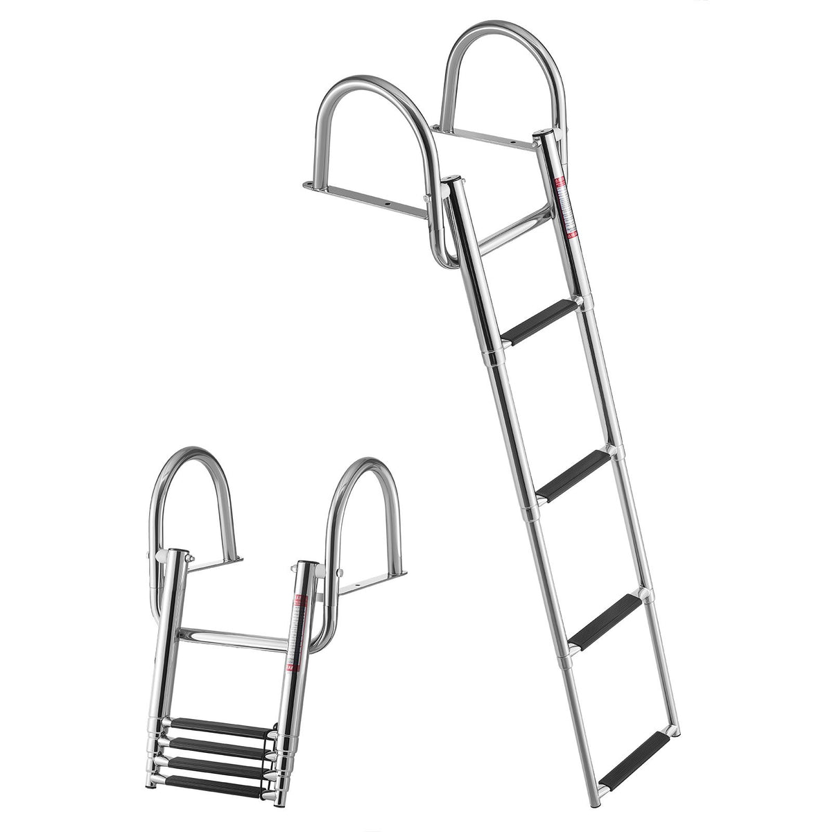 VEVOR Boat Ladder, 4 Steps, Stainless Steel Telescoping Folding Swim Deck Ladder for Rear Entry Inboard, 600 lbs Capacity with Wide Anti-Slip Steps & Handrails, for Outboards, Yacht, Pontoon Boats - DFSCTBXG4STET1YJJ001V0 - view 1