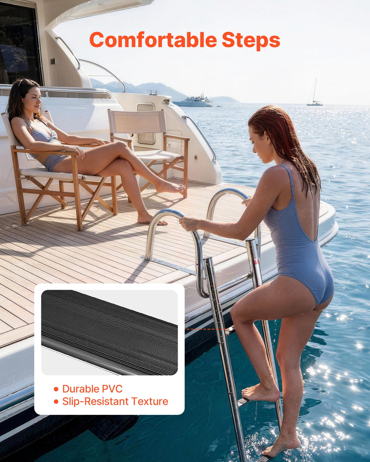 VEVOR Boat Ladder, 4 Steps, Stainless Steel Telescoping Folding Swim Deck Ladder for Rear Entry Inboard, 600 lbs Capacity with Wide Anti-Slip Steps & Handrails, for Outboards, Yacht, Pontoon Boats - DFSCTBXG4STET1YJJ001V0 - view 4