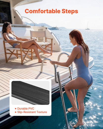 VEVOR Boat Ladder, 4 Steps, Stainless Steel Telescoping Folding Swim Deck Ladder for Rear Entry Inboard, 600 lbs Capacity with Wide Anti-Slip Steps & Handrails, for Outboards, Yacht, Pontoon Boats - DFSCTBXG4STET1YJJ001V0 - view 4