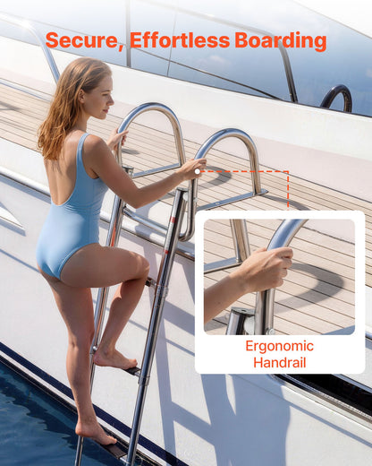 VEVOR Boat Ladder, 4 Steps, Stainless Steel Telescoping Folding Swim Deck Ladder for Rear Entry Inboard, 600 lbs Capacity with Wide Anti-Slip Steps & Handrails, for Outboards, Yacht, Pontoon Boats - DFSCTBXG4STET1YJJ001V0 - view 5