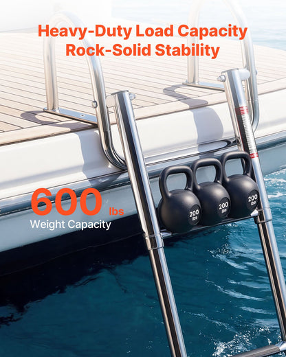 VEVOR Boat Ladder, 4 Steps, Stainless Steel Telescoping Folding Swim Deck Ladder for Rear Entry Inboard, 600 lbs Capacity with Wide Anti-Slip Steps & Handrails, for Outboards, Yacht, Pontoon Boats - DFSCTBXG4STET1YJJ001V0 - view 6