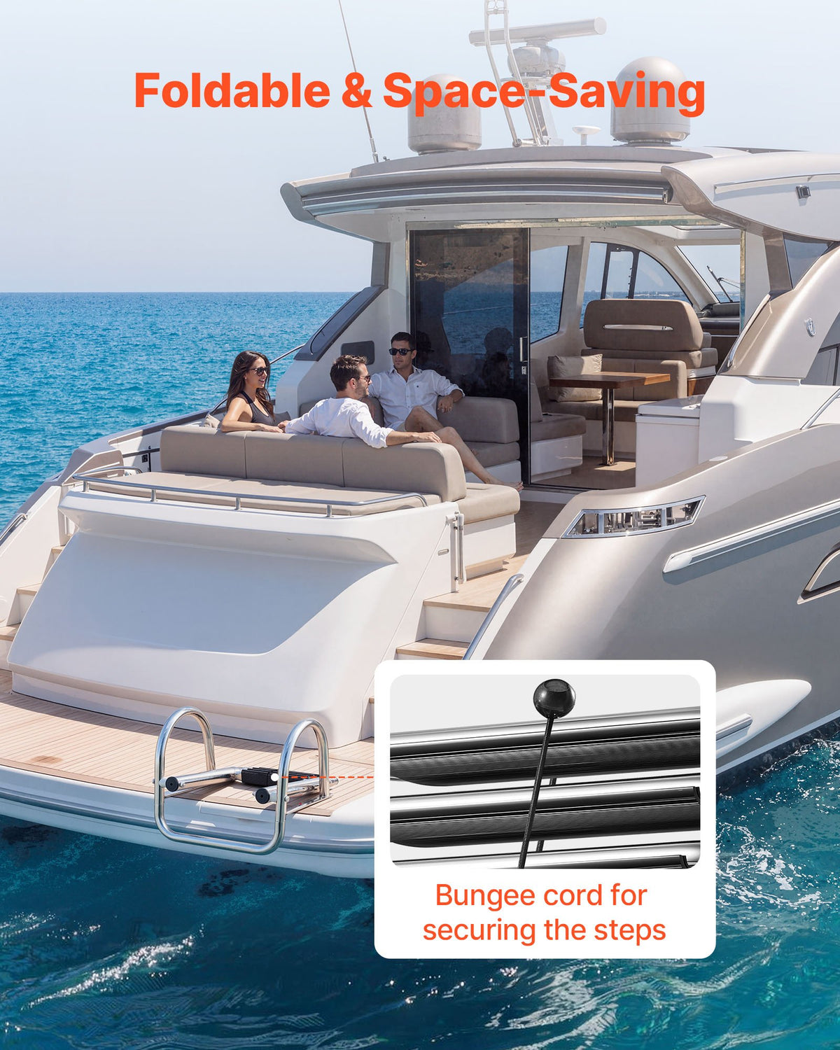 VEVOR Boat Ladder, 4 Steps, Stainless Steel Telescoping Folding Swim Deck Ladder for Rear Entry Inboard, 600 lbs Capacity with Wide Anti-Slip Steps & Handrails, for Outboards, Yacht, Pontoon Boats - DFSCTBXG4STET1YJJ001V0 - view 7