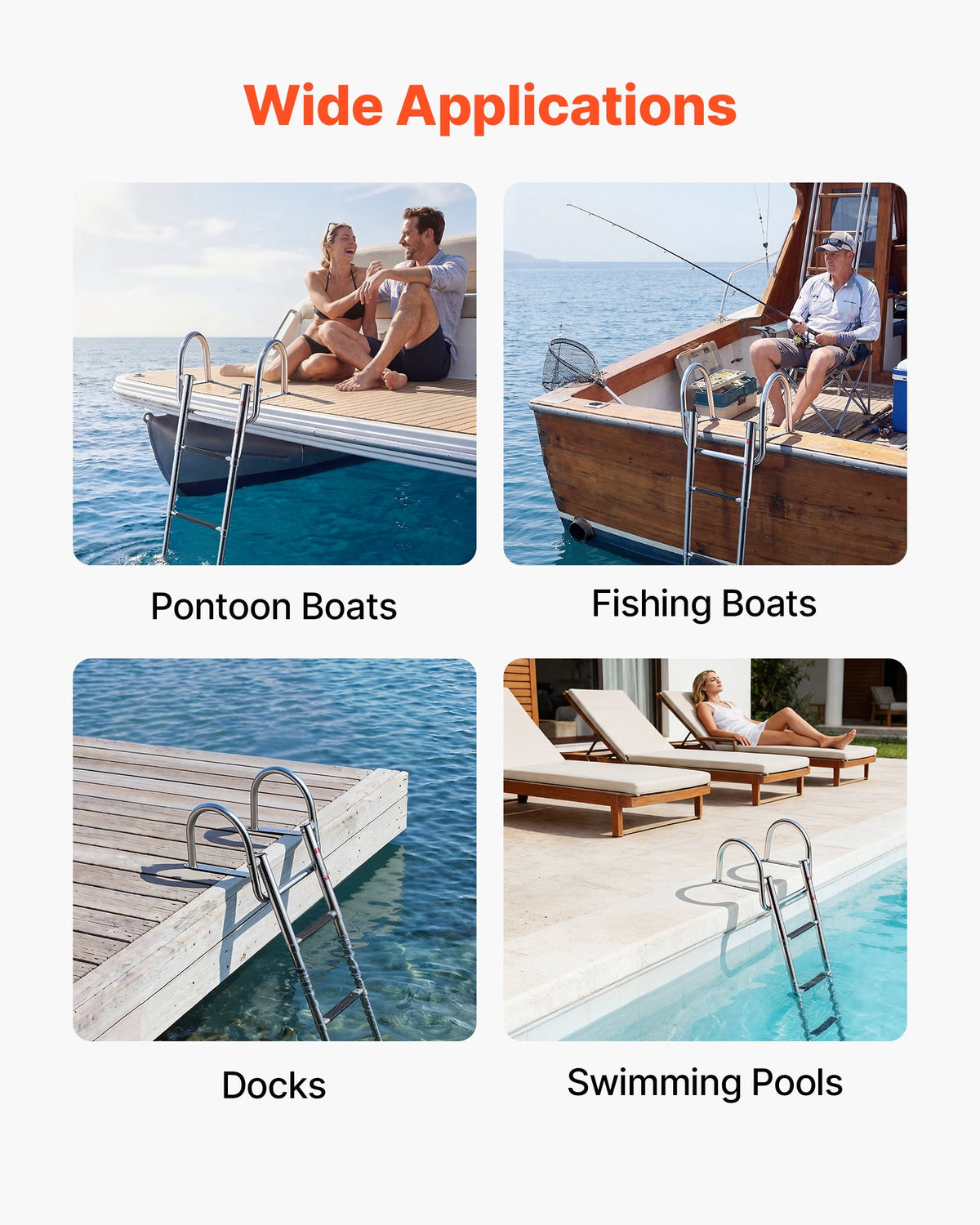 VEVOR Boat Ladder, 4 Steps, Stainless Steel Telescoping Folding Swim Deck Ladder for Rear Entry Inboard, 600 lbs Capacity with Wide Anti-Slip Steps & Handrails, for Outboards, Yacht, Pontoon Boats - DFSCTBXG4STET1YJJ001V0 - view 8
