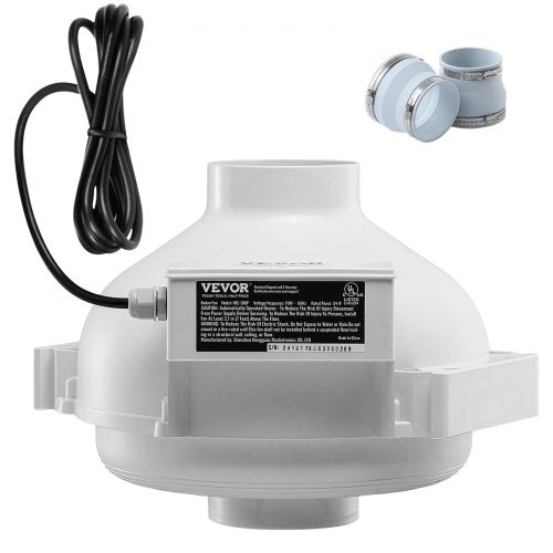 VEVOR 4 to 4.5 inch Radon Mitigation Fan System, Quiet 190 CFM Radon Mitigation Kit with 2 Couplers, Waterproof Radon Fan Electric Inline Duct Fan Exhaust Fan for Indoor Outdoor Ventilation - DFSDJ4INCH19VRDPTV1 - view 2