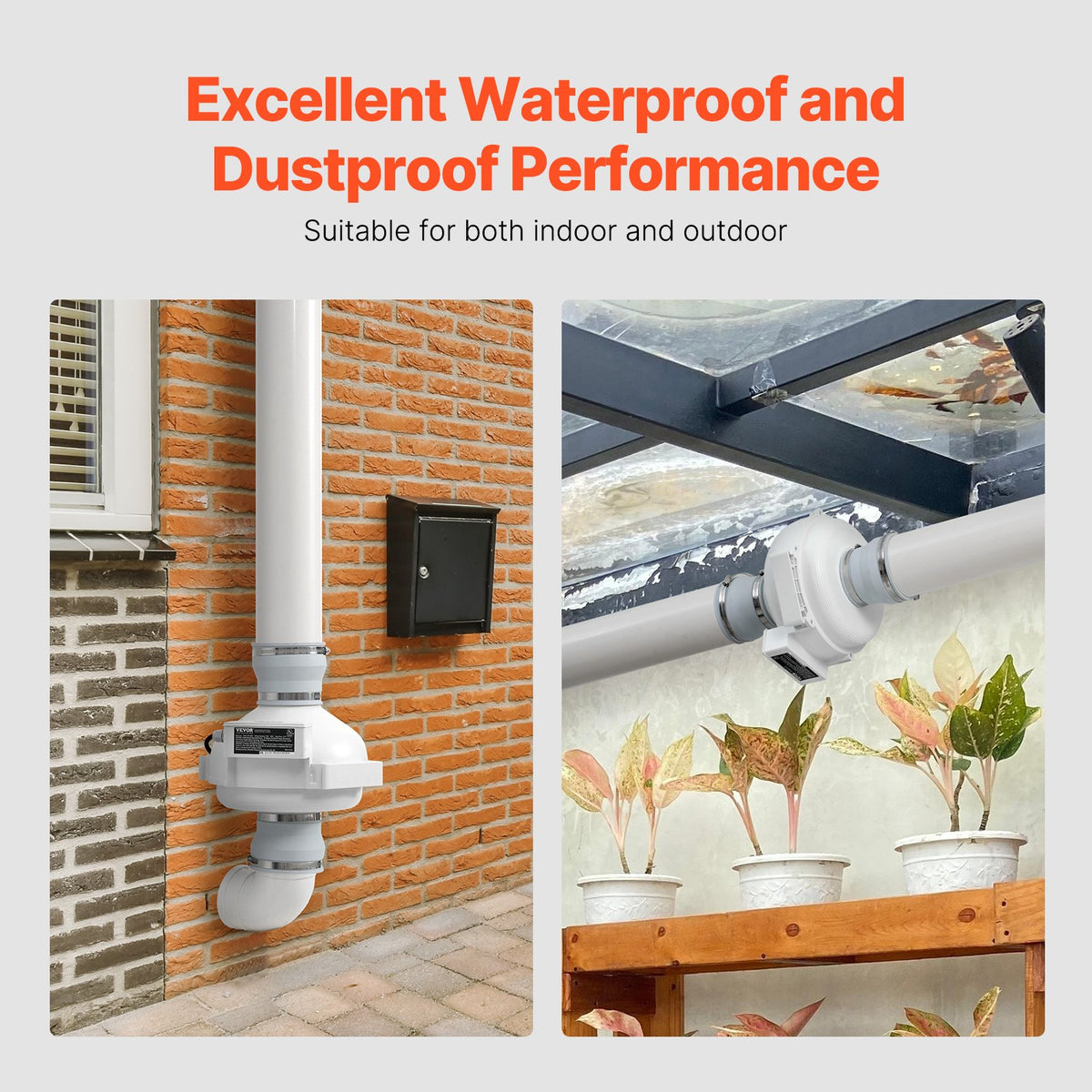 VEVOR 4 to 4.5 inch Radon Mitigation Fan System, Quiet 190 CFM Radon Mitigation Kit with 2 Couplers, Waterproof Radon Fan Electric Inline Duct Fan Exhaust Fan for Indoor Outdoor Ventilation - DFSDJ4INCH19VRDPTV1 - view 5