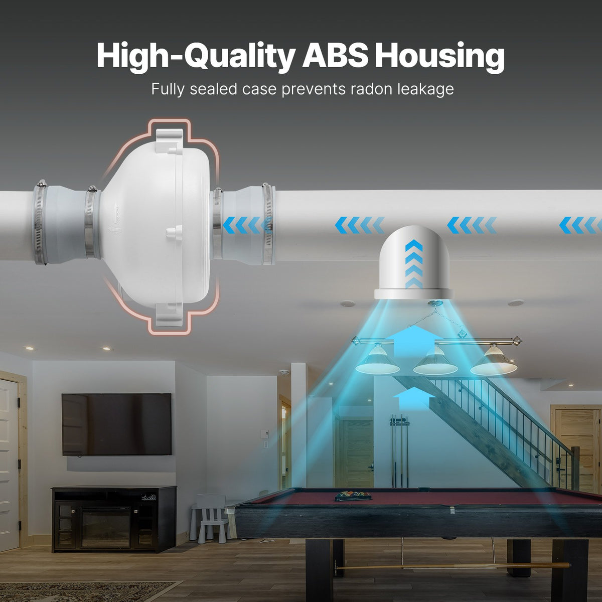 VEVOR 4 to 4.5 inch Radon Mitigation Fan System, Quiet 190 CFM Radon Mitigation Kit with 2 Couplers, Waterproof Radon Fan Electric Inline Duct Fan Exhaust Fan for Indoor Outdoor Ventilation - DFSDJ4INCH19VRDPTV1 - view 7