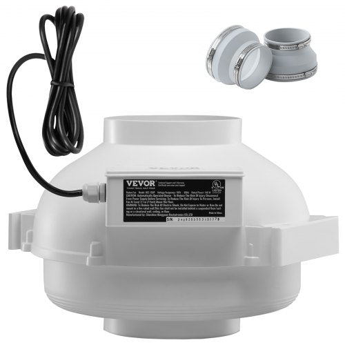 VEVOR 4 to 4.5 inch Radon Mitigation Fan System, Quiet 380 CFM Radon Mitigation Kit with 2 Couplers, Waterproof Radon Fan Electric Inline Duct Fan Exhaust Fan for Indoor Outdoor Ventilation - DFSDJ6INCH3813O5AV1 - view 2