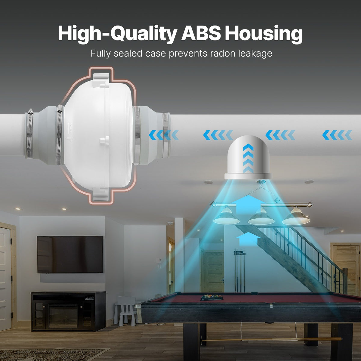 VEVOR 4 to 4.5 inch Radon Mitigation Fan System, Quiet 380 CFM Radon Mitigation Kit with 2 Couplers, Waterproof Radon Fan Electric Inline Duct Fan Exhaust Fan for Indoor Outdoor Ventilation - DFSDJ6INCH3813O5AV1 - view 7