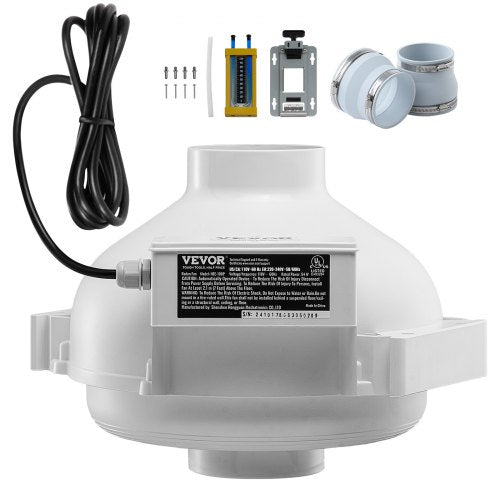 VEVOR 4 to 4.5 inch Radon Fan Installation Kit, Quiet 260CFM Radon Mitigation Fan System Kit with 2 Couplers, Pressure Indicator, Waterproof Inline Duct Fan Exhaust Fan for Indoor Outdoor Ventilation - DFSTJ4INCH26M7KEAV1 - view 2