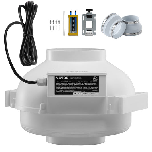 VEVOR 6 to 4.5 inch Radon Fan Installation Kit, Quiet 380CFM Radon Mitigation Fan System Kit with 2 Couplers, Pressure Indicator, Waterproof Inline Duct Fan Exhaust Fan for Indoor Outdoor Ventilation - DFSTJ6INCH38V4LNDV1 - view 1