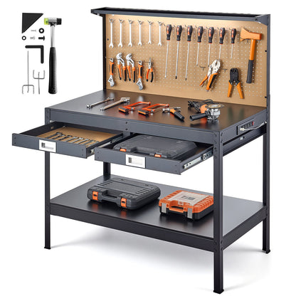 VEVOR Hardwood Workbench, 242.5 lbs Weight Capacity, 47.2-inch Heavy Duty Workbench with Pegboard, 4 AC Outlets & 2 USB Ports, 4.9 ft Cable & 30 Hooks, Garage Work Bench with Drawer for Workshop - DGBGZT48X24IFG11E001V1 - view 1