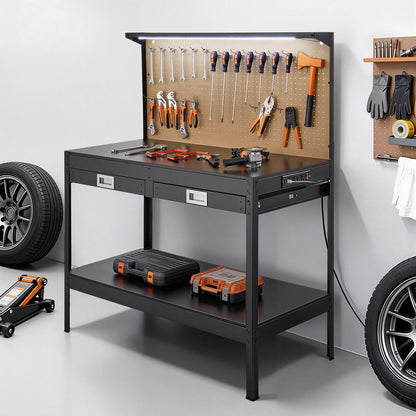 VEVOR Hardwood Workbench, 242.5 lbs Weight Capacity, 47.2-inch Heavy Duty Workbench with Pegboard, 4 AC Outlets & 2 USB Ports, 4.9 ft Cable & 30 Hooks, Garage Work Bench with Drawer for Workshop - DGBGZT48X24IFG11E001V1 - view 9