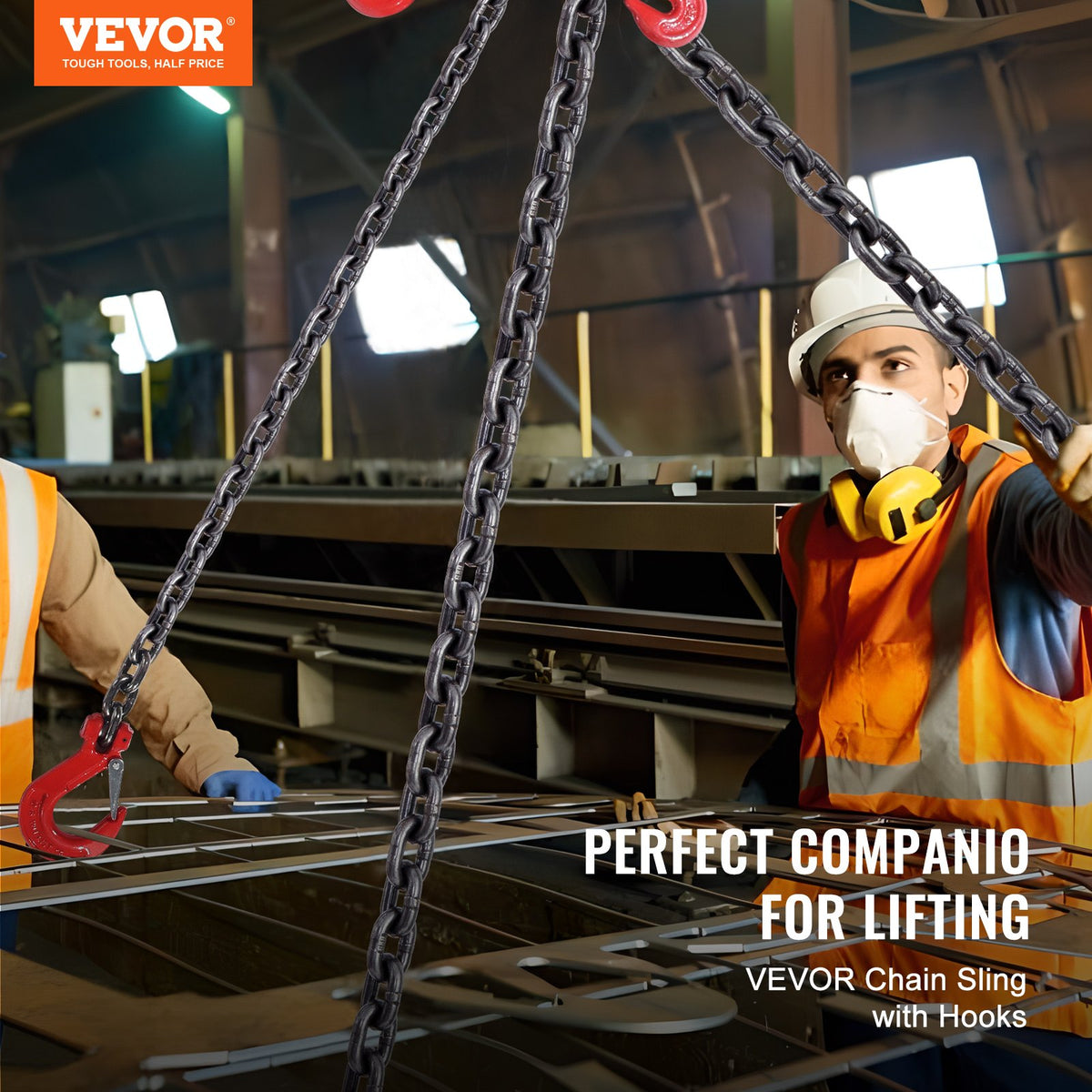 VEVOR Chain Sling, 1/4 inch x 5 ft Lifting Chains with Hooks, G80 Engine Chain Hoist Lifts, 6600 lbs/3 Ton Lifting Sling Chains for Engine Hoist, Engine Lift Chain with 4 Leg Grab Hooks and Adjusters - DGDLHHMGFH1J142Q0V0 - view 3
