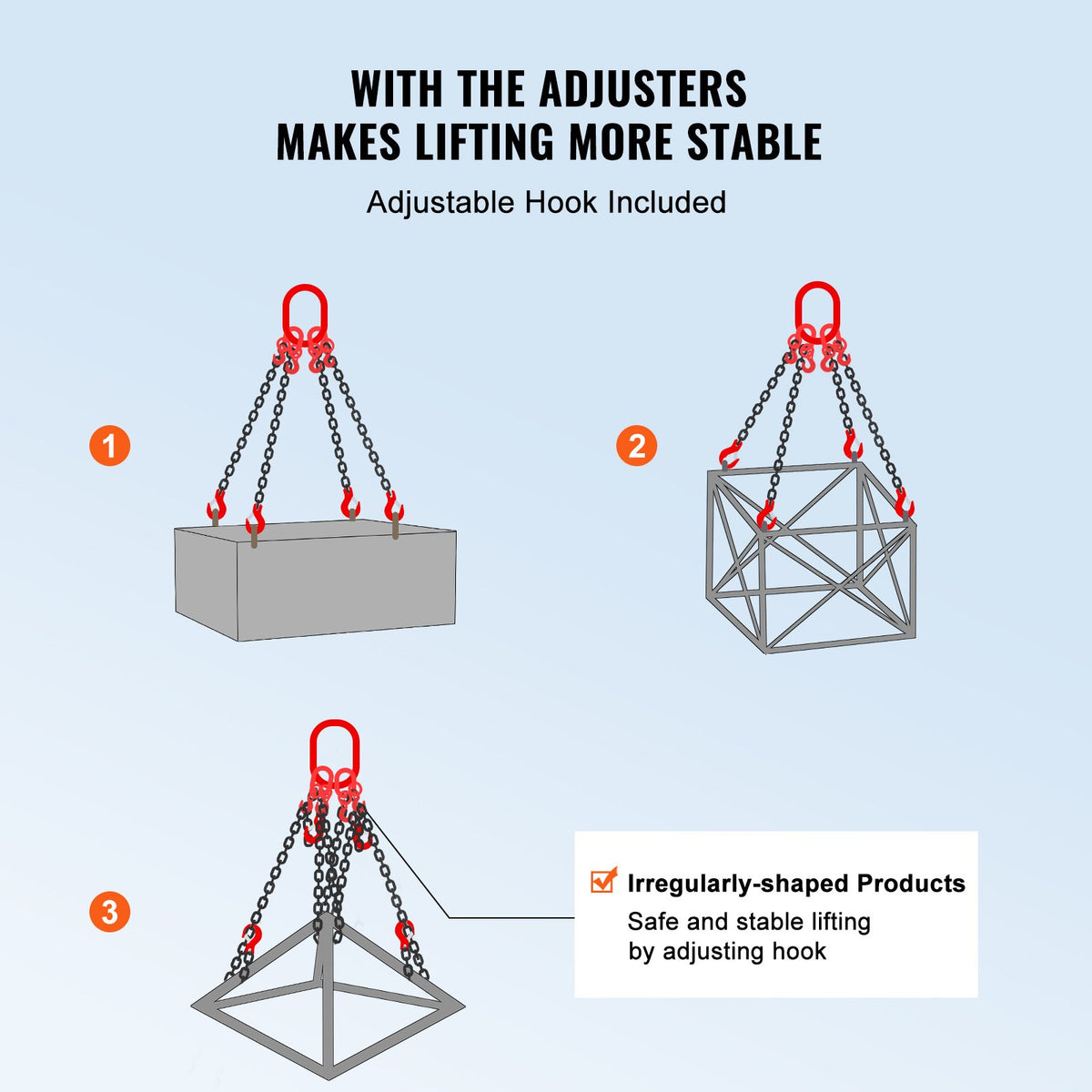 VEVOR Chain Sling, 5/16 inch x 10 ft Lifting Chains with Hooks, G80 Engine Chain Hoist Lifts, 11000 lbs/5 Ton Lifting Sling Chains for Engine Hoist, Engine Lift Chain with 4 Leg Grab Hooks & Adjusters - DGDLHHMGFH1JG4PKZV0 - view 5