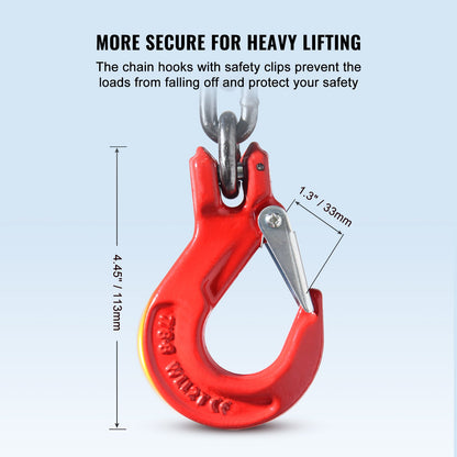 VEVOR Chain Sling, 5/16 inch x 10 ft Lifting Chains with Hooks, G80 Engine Chain Hoist Lifts, 11000 lbs/5 Ton Lifting Sling Chains for Engine Hoist, Engine Lift Chain with 4 Leg Grab Hooks & Adjusters - DGDLHHMGFH1JG4PKZV0 - view 6