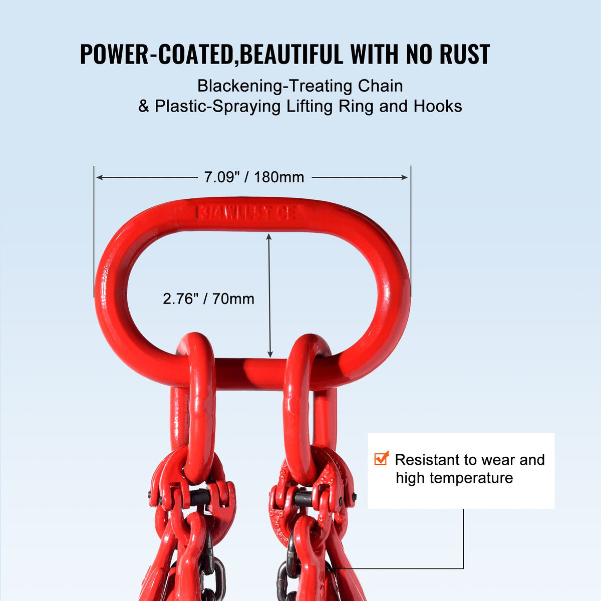 VEVOR Chain Sling, 5/16 inch x 10 ft Lifting Chains with Hooks, G80 Engine Chain Hoist Lifts, 11000 lbs/5 Ton Lifting Sling Chains for Engine Hoist, Engine Lift Chain with 4 Leg Grab Hooks & Adjusters - DGDLHHMGFH1JG4PKZV0 - view 7