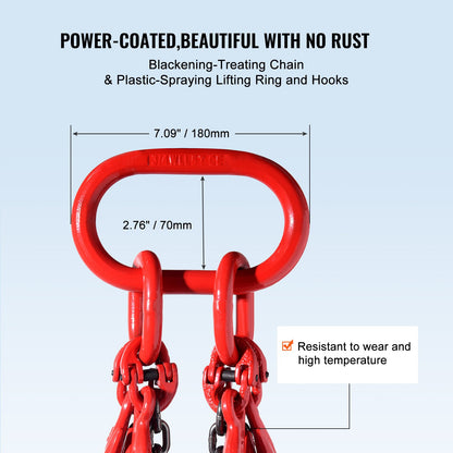 VEVOR Chain Sling, 5/16 inch x 10 ft Lifting Chains with Hooks, G80 Engine Chain Hoist Lifts, 11000 lbs/5 Ton Lifting Sling Chains for Engine Hoist, Engine Lift Chain with 4 Leg Grab Hooks & Adjusters - DGDLHHMGFH1JG4PKZV0 - view 7