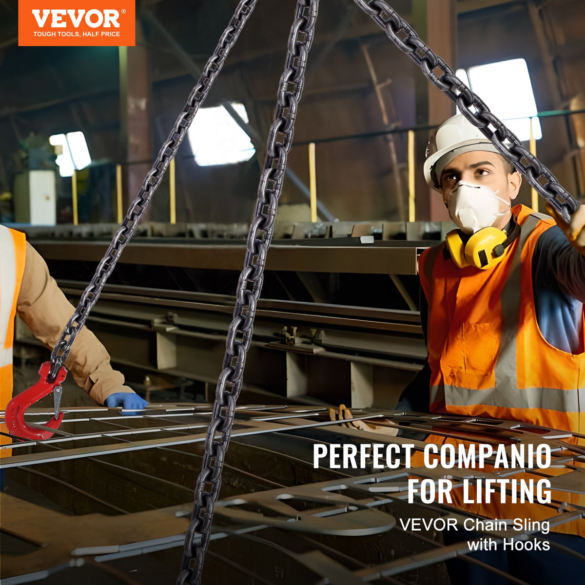 VEVOR Chain Sling, 3/8 inch x 10 ft Lifting Chains with Hooks, G80 Engine Chain Hoist Lifts, 18400 lbs/8 Ton Lifting Sling Chains for Engine Hoist, Engine Lift Chain with 4 Leg Grab Hooks & Adjusters - DGDLHHMGFH1JVNVOQV0 - view 3