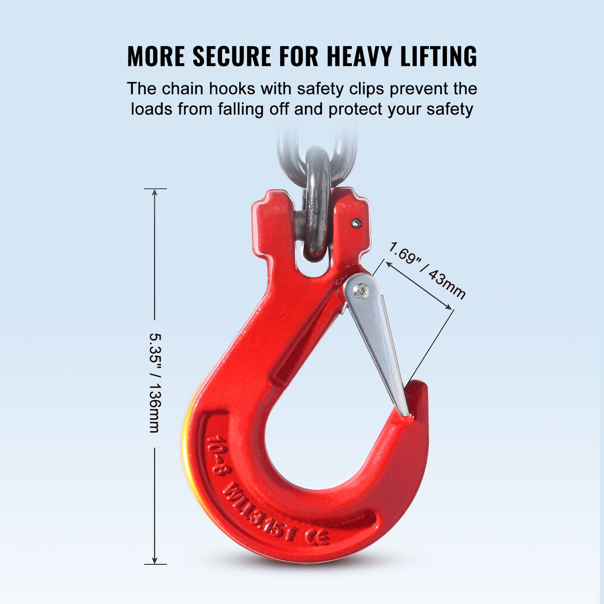 VEVOR Chain Sling, 3/8 inch x 10 ft Lifting Chains with Hooks, G80 Engine Chain Hoist Lifts, 18400 lbs/8 Ton Lifting Sling Chains for Engine Hoist, Engine Lift Chain with 4 Leg Grab Hooks & Adjusters - DGDLHHMGFH1JVNVOQV0 - view 6