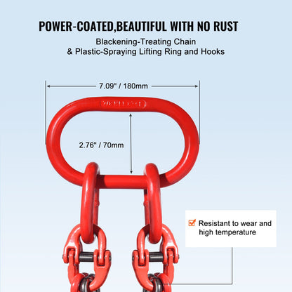 VEVOR Chain Sling, 3/8 inch x 10 ft Lifting Chains with Hooks, G80 Engine Chain Hoist Lifts, 18400 lbs/8 Ton Lifting Sling Chains for Engine Hoist, Engine Lift Chain with 4 Leg Grab Hooks & Adjusters - DGDLHHMGFH1JVNVOQV0 - view 7