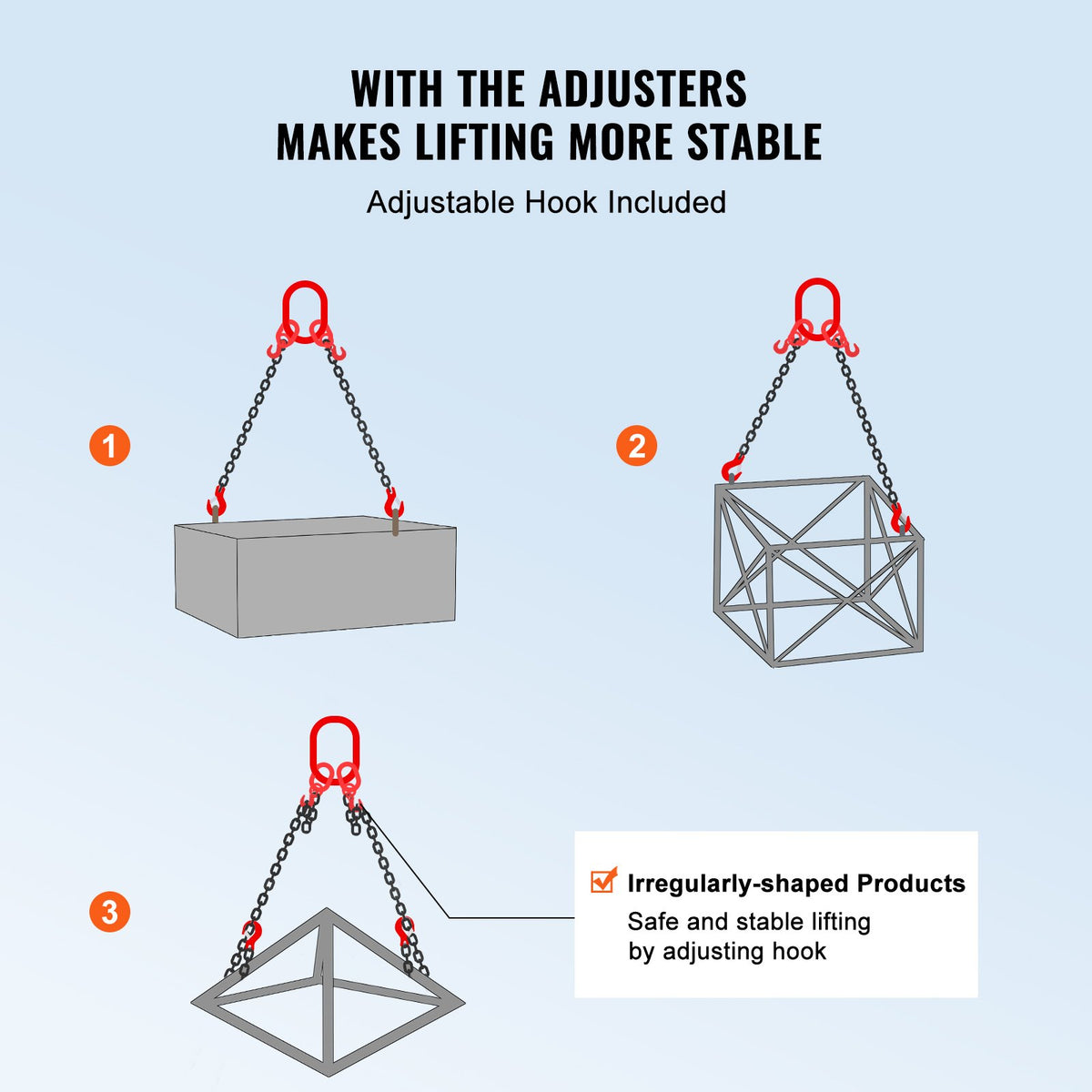 VEVOR G80 Lifting Chain Sling - 2 Legs, 3/8 in x 6 ft - product view 3