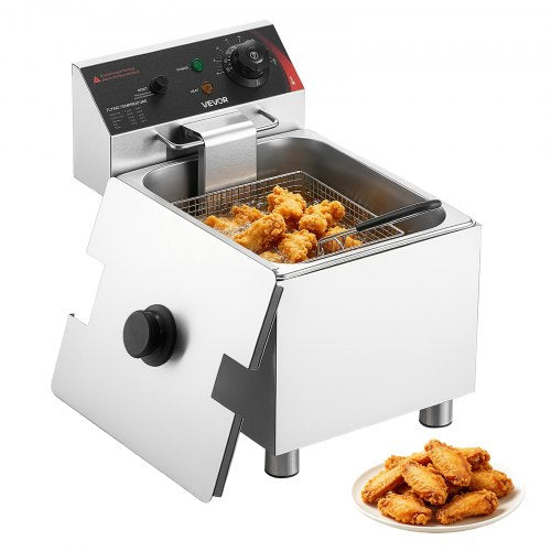 VEVOR Commercial Electric Deep Fryer, 12.15 Qt, 1750W Stainless Steel Countertop Fryer with Basket and Lid, Overheat Protection, Temp Control, Adjustable Feet for Commercial Restaurant Use, Silver - DGDZGJCKDRLKNFIA0001V1 - view 2