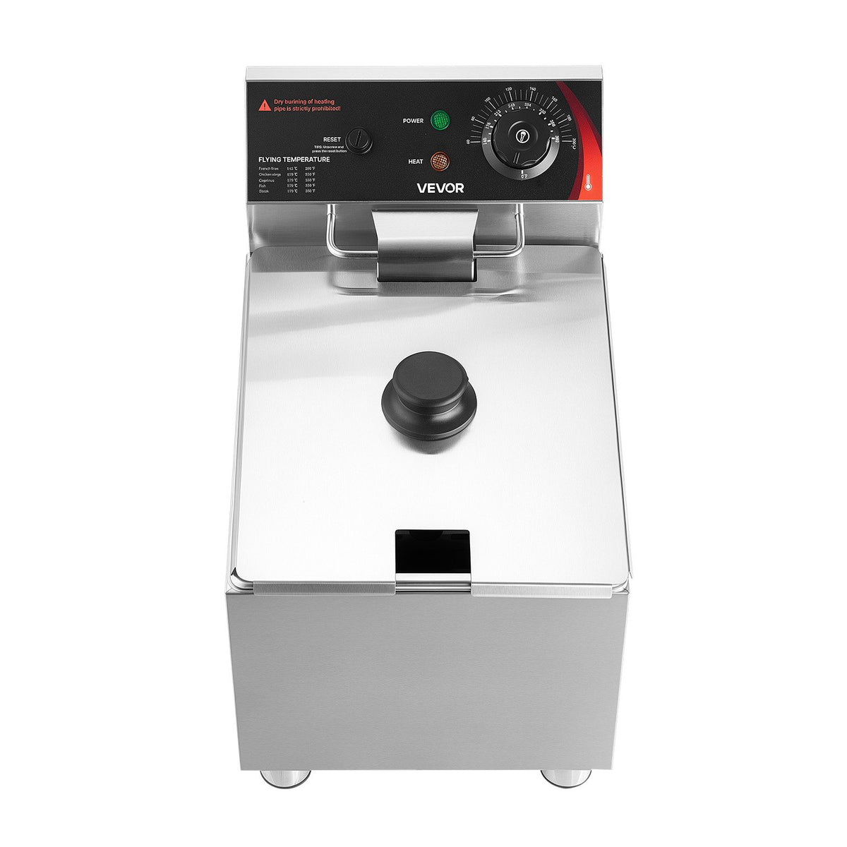 VEVOR Commercial Electric Deep Fryer, 12.15 Qt, 1750W Stainless Steel Countertop Fryer with Basket and Lid, Overheat Protection, Temp Control, Adjustable Feet for Commercial Restaurant Use, Silver - DGDZGJCKDRLKNFIA0001V1 - view 10