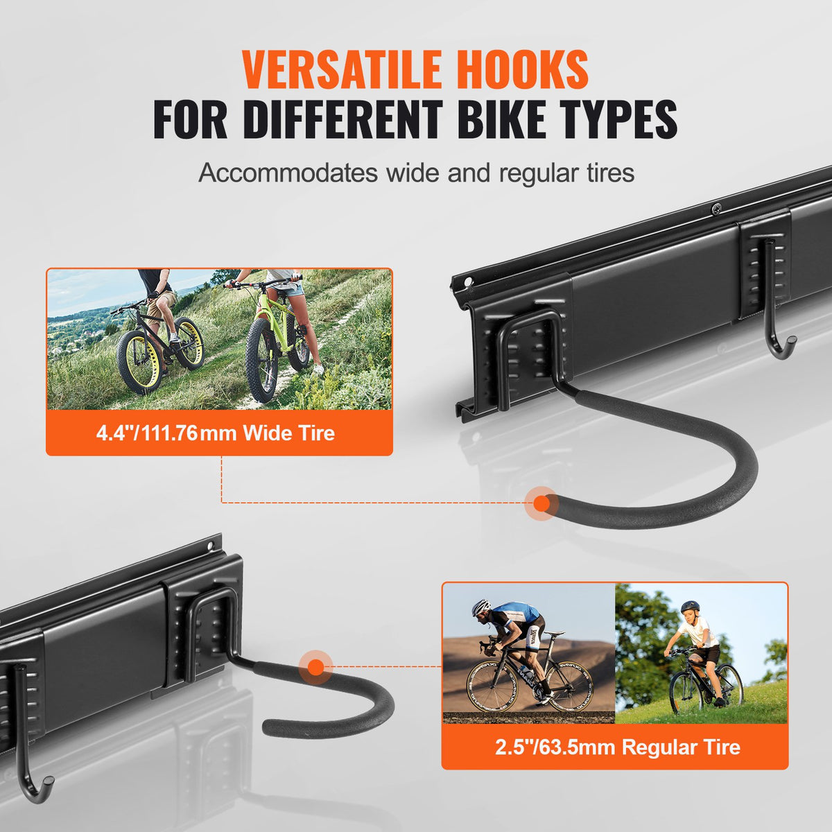 VEVOR Bike Storage Rack, 6 Bike Racks and 3 Helmets Hooks, Wall Mount Bike Storage Hanger, Home & Garage Organizer, Customizable for Various Bike Sizes, Adjustable Holder, Holds Up to 300 lbs, 51-inch - DGGJ51INCH60LFCCJV0 - view 5